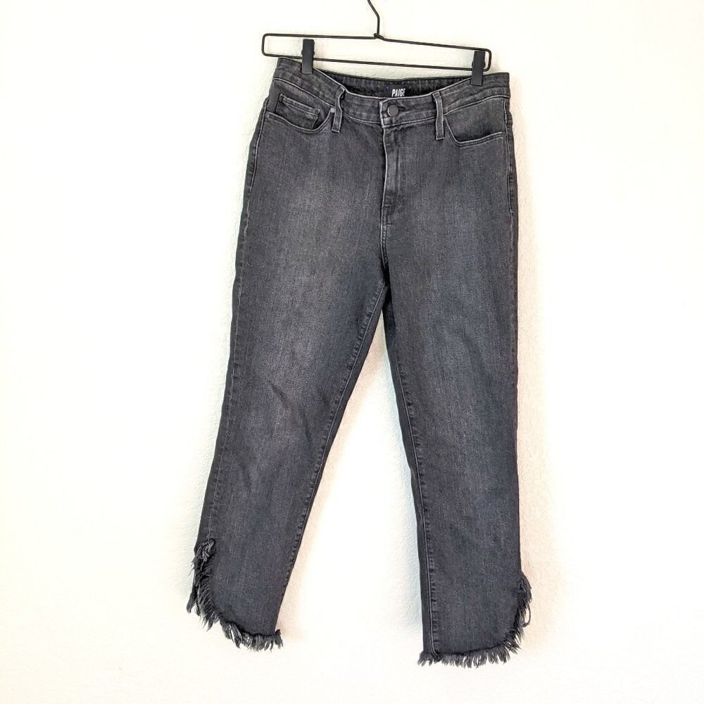 Paige Black Hoxton Straight Ankle Frayed Hem Jeans 29
